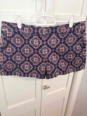 J. Crew Navy Shorts with Pink Medallion Print